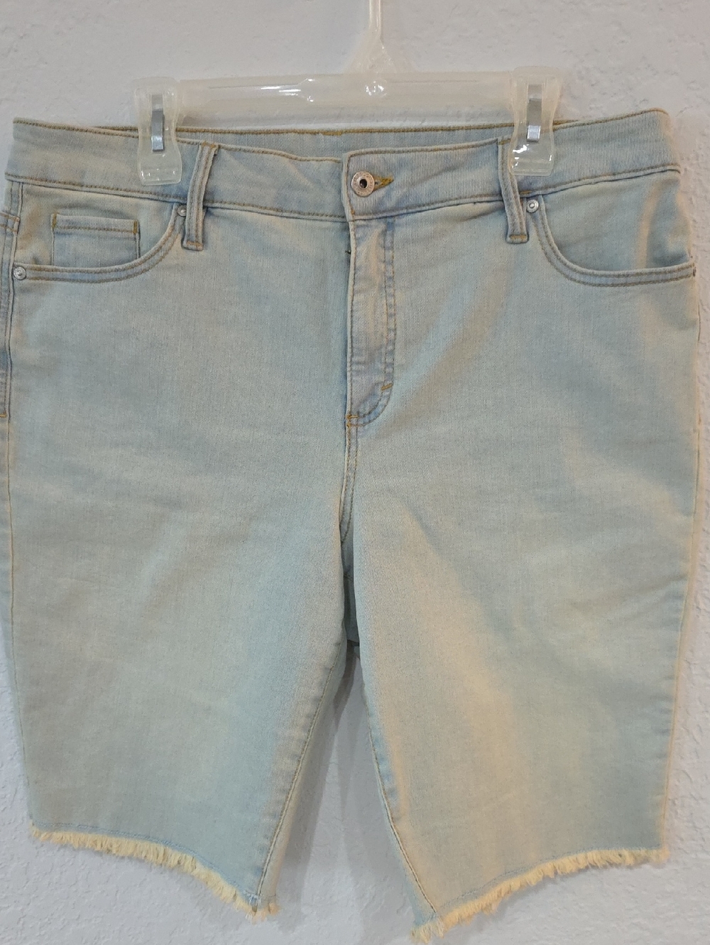 Style & Co. Pale Blue Frayed-Hem Bermuda Shorts